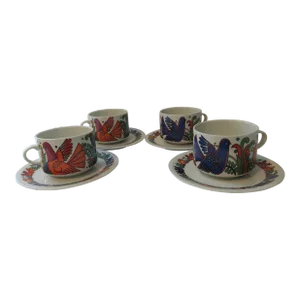 Vintage 1970s Villeroy & Boch Acapulco Cups & Saucers Set- 8 Pieces