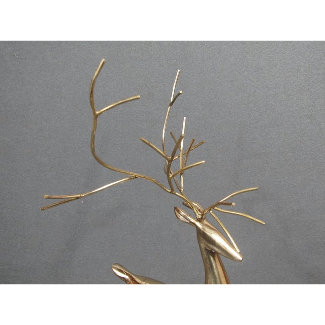 Brass Vintage 16" Brass-Tone Modernist Deer Stag Sculpture With Branch Antlers For Sale - Image 8 of 12