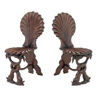 Italian Grotto Shell Carved Chairs, Pair For Sale