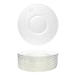 1950s Mid-Century Vintage Etched Wreath Leaves & Sprigs Salad Plates - Set of 9 For Sale