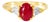 14K Yellow Gold Ruby Trillion Diamond Three Stone Ring Estate For Sale