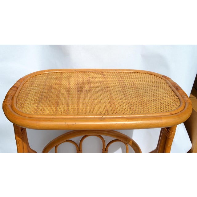 Bamboo Cane Wicker Mid-Century Modern Side Bedside End Sofa Table Magazine Stand For Sale - Image 9 of 13