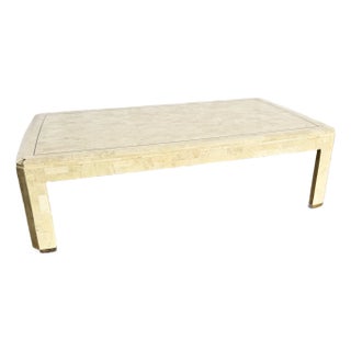 Postmodern Polished Tessellated Stone Coffee Table With Brass Inlay For Sale