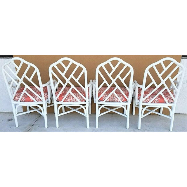 Chippendale McGuire Chippendale Style Coastal Mid-Century Modern Bamboo Rattan White Dining Armchairs - Set of 4 For Sale - Image 3 of 11