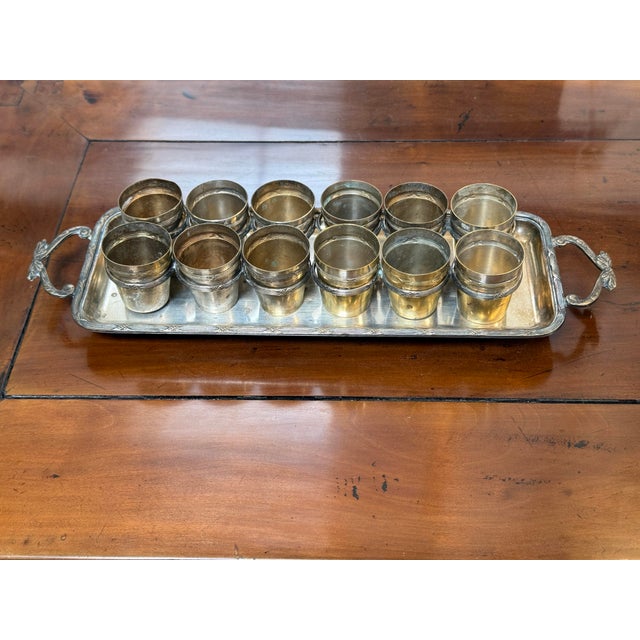 Silverplate Cordial Set + Serving Tray, Vintage For Sale - Image 11 of 12
