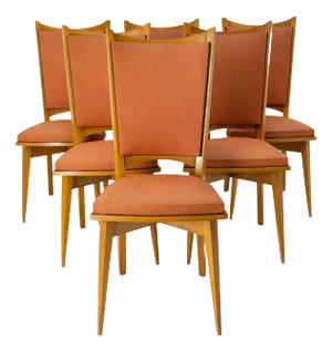 Vintage Dining Chairs in Beech and Red Moleskine, 1950, Set of 6