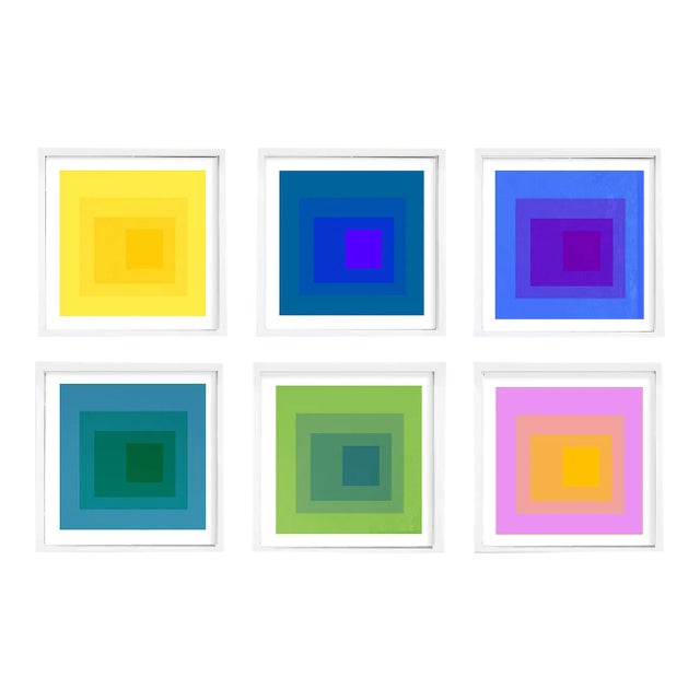 Contemporary Geometric Art in Color Set of 6 - 11" X 11" in White Frames For Sale
