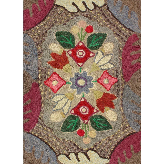 Art Deco Antique American Hooked Floral Rug With Multi Colors Light Brown, Green, Yellow For Sale - Image 3 of 8