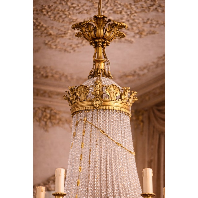 Vintage French Louis XVI Gold Bronze Crystal Chandelier For Sale - Image 12 of 16
