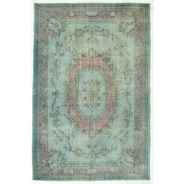 Green Vintage Distressed Turkish Rug - 6'5" X 9'7" For Sale - Image 8 of 8