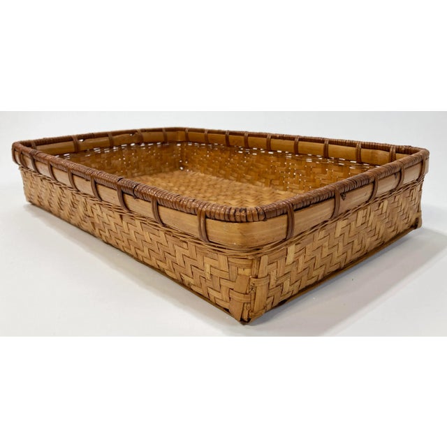 Late 20th Century Vintage Woven Wicker Basket Tray For Sale - Image 5 of 10