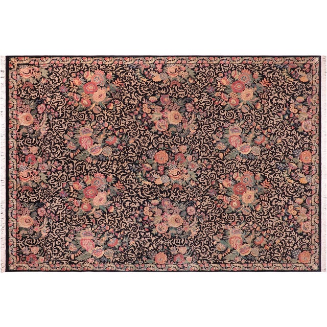 Black Elegant Botanical Akbar Pak-Persian Black/Black Wool Rug - 9'2'' X 12'5'' For Sale - Image 8 of 9