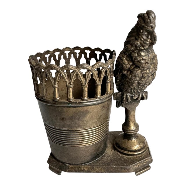 James W. Tufts Toothpick Holder Bird Cockatoo Silver Plated Match Holder For Sale
