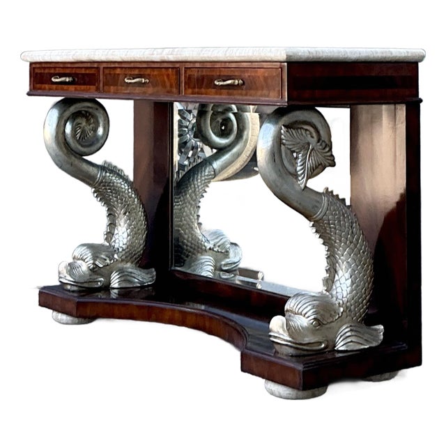 Vintage Maitland Smith Silver Koi Console Table For Sale