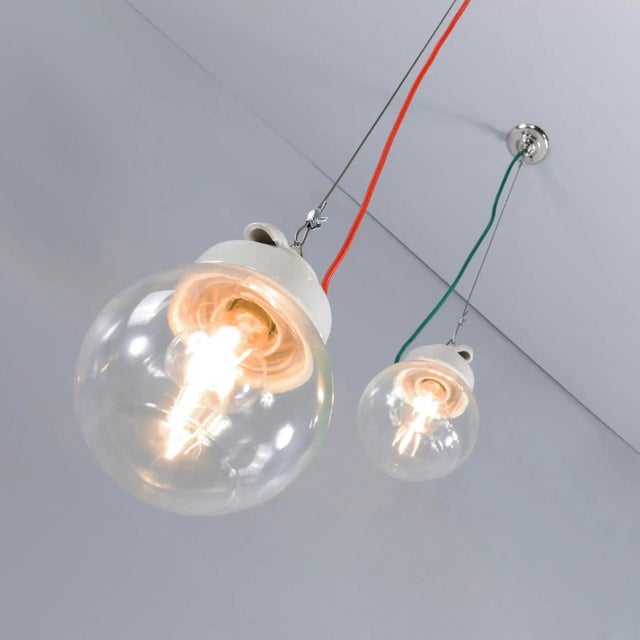 Textile Round Clear Glass Pendant Lamp, 1950s For Sale - Image 7 of 13