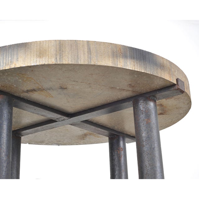 Industrial Style Round Machined Iron Center Table on Casters For Sale - Image 9 of 18