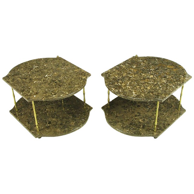 Italian Marble and Brass End Tables - a Pair For Sale