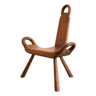 Spanish Revival Birthing Chair-Gothic Folk Art-Primitive Wood Accent Stool-Farm For Sale