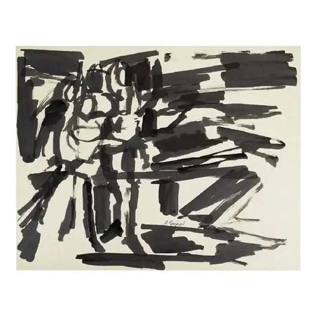 Mid-Century Modern Mid 20th Century Abstract Action Painting, Black & White Pen & Ink on Paper by Salvatore Grippi For Sale - Image 3 of 5