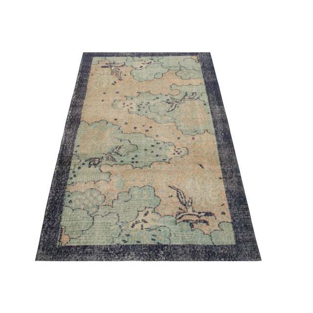 Hand-knotted in low-sheared wool pile from Turkey circa 1960-1970, a vintage 4x7 Art Deco rug of iconic lineage, from Rug...