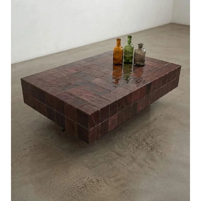Moroccan Brown Zellige Coffee Table – Handmade Moroccan Glazed Tile, Ready to Ship For Sale - Image 3 of 6
