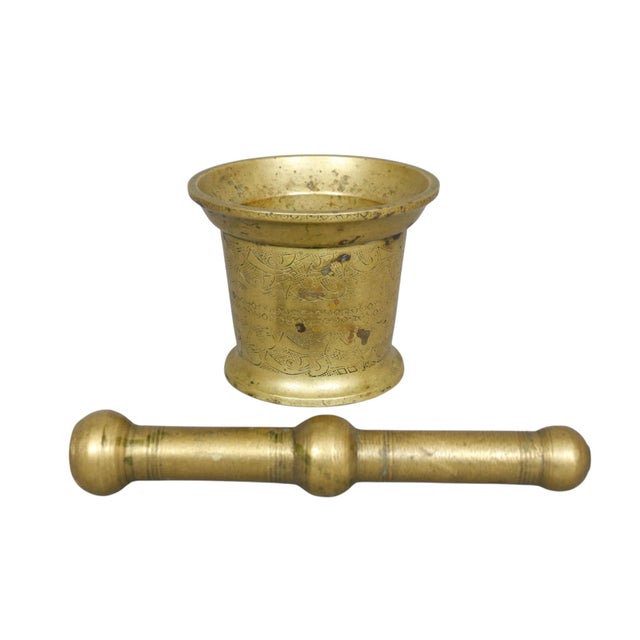 English Antique Brass Pharmacy Pestle and Mortar For Sale - Image 3 of 7