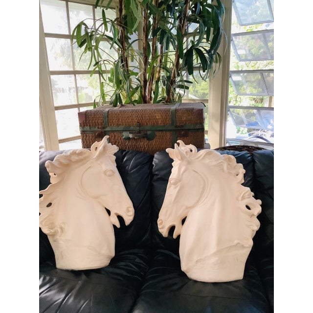 This beautiful sculptures in plaster faithfully reproduced the horse's. It is quite rare to find a pair circa 1960s of...