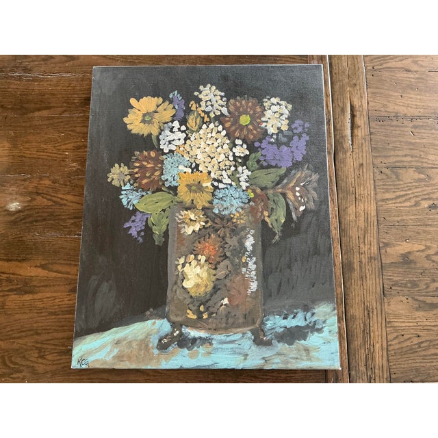 Wood Original Floral Motif Painting For Sale - Image 7 of 7