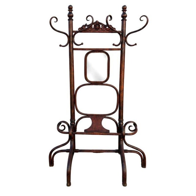 Rarelate Victorian bentwood Wand-Kleiderstoke hall-stand by Fischel c.1905. 11" x 15" mirror flanked by large S shaped...