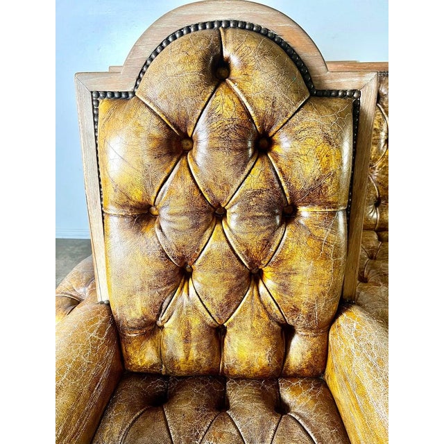 Wood Set of Eight French Leather Tufted Dining Chairs C. 1940 For Sale - Image 7 of 12