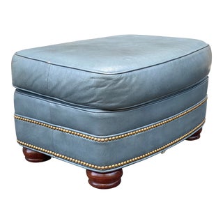 Hancock & Moore Leather Nailhead Ottoman For Sale