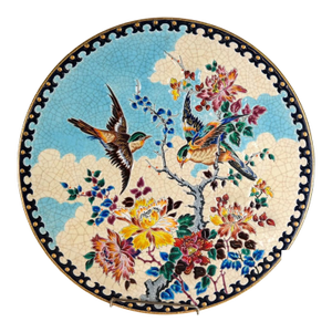 1960s Emaux De Longwy Floral Large Charger Signed Paul Mignon