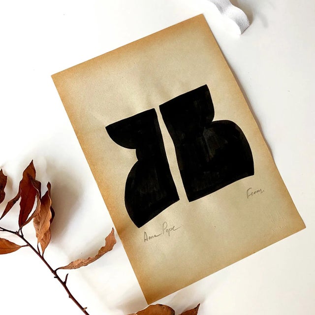 "Forms" Contemporary Minimalist Gouache Drawing on Vintage Paper For Sale - Image 4 of 4