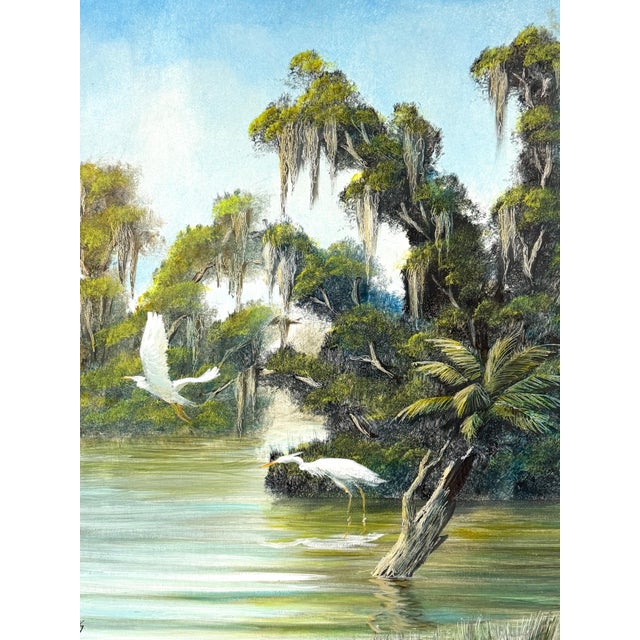 Green Joseph Gibbs Florida Highwaymen Wetland Heron Painting, Oil on Canvas, C. 1970s For Sale - Image 8 of 18