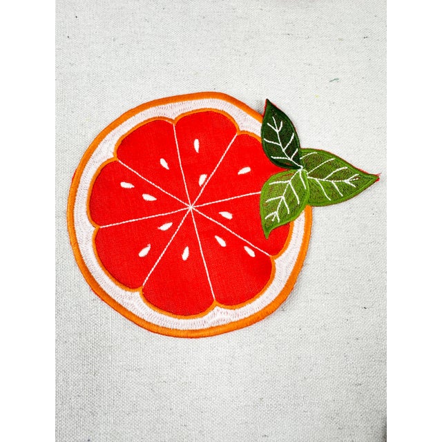 Orange Fruit Embroidered Linen Cocktail Napkins-Set of 4 For Sale - Image 4 of 6