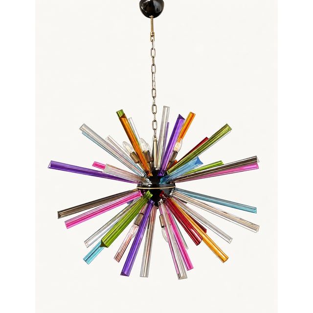 Contemporary Sputnik Pendant Light with 50 Multicolored Murano Glass Prisms from Justfurnituress SRL For Sale - Image 3 of 10