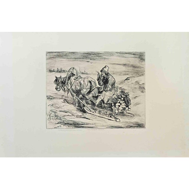 Un Paysan Russe is a black and white etching realized by Michel Bachiloff in 1862. Titled in the lower. Image size:...