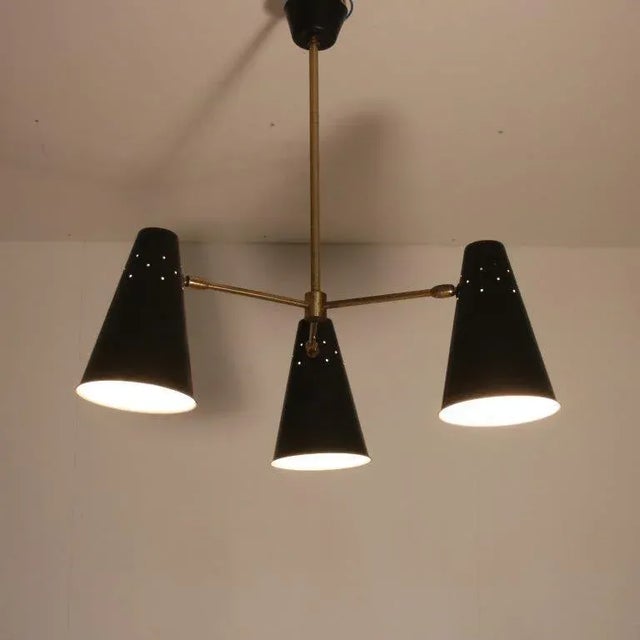 Black Hanging Lamp with 3 Shades, 1950s For Sale - Image 8 of 12