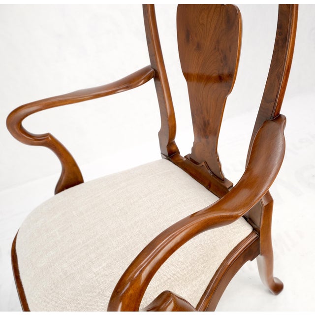 Wood Pair of Carved Burl Wood New Oatmeal Linen Upholstery Armchairs Mint! For Sale - Image 7 of 16