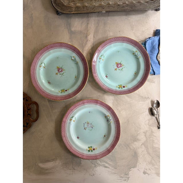 English Vintage Lowestoft Calyx Ware Adams Floral Plates English China 8.25” - Set of Three (3) For Sale - Image 3 of 11