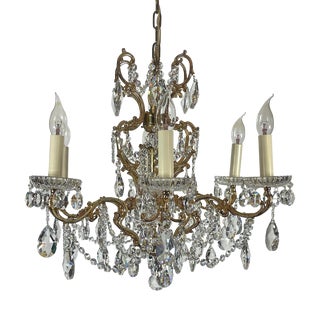 Brass and Lead Crystal Chandelier from Palwa, 1960s For Sale