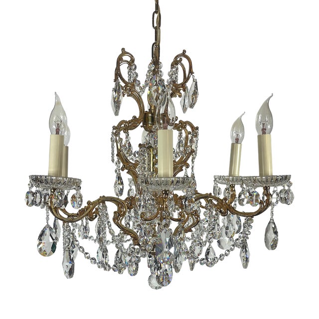 Brass and Lead Crystal Chandelier from Palwa, 1960s For Sale