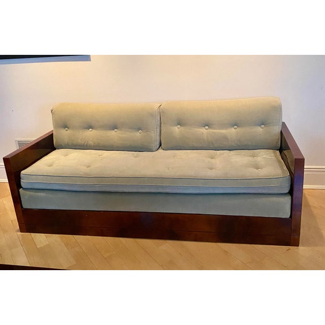 Celadon 1940s Art Deco Upholstered Mahogany Sofa Day Bed with Celadon Velvet Fabric For Sale - Image 8 of 10