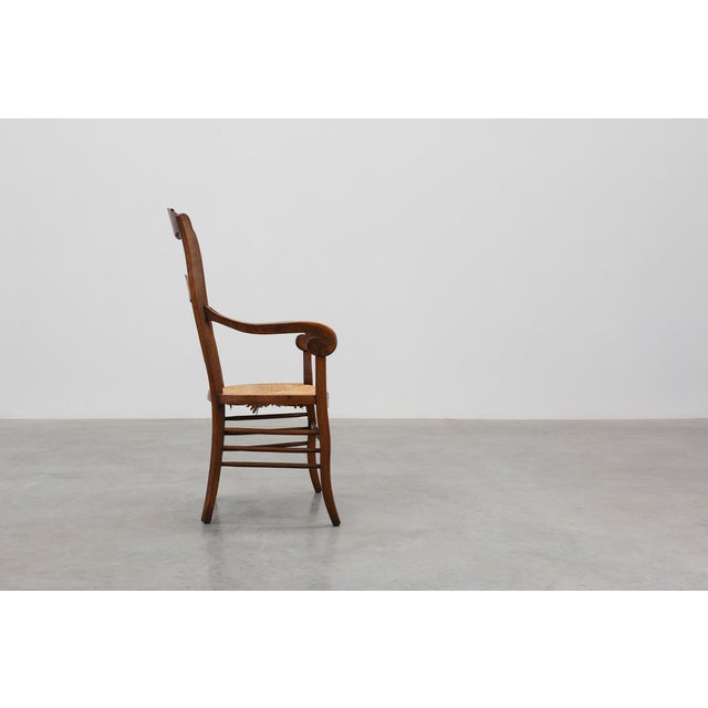 19th Century French Provincial Ladder‑back Armchair with Woven Rush Seat For Sale - Image 4 of 15