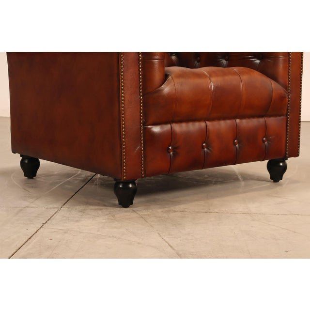 Camel Chesterfield Style Tufted Brown Leather Club Chair For Sale - Image 8 of 16