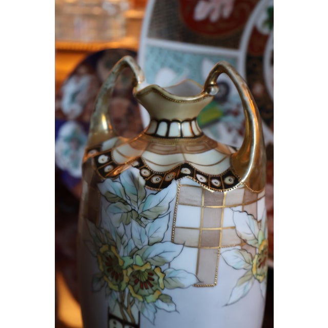 Antique Morimura Nippon Art Nouveau Floral Porcelain Vase With Raised Gilt Beading, Circa 1915 For Sale - Image 11 of 18