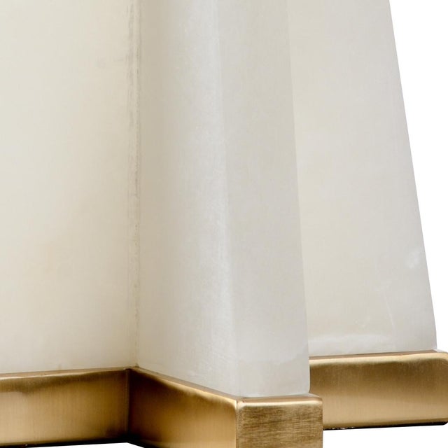 Natural White Alabaster Pyramid With Antique Brass Finished Base And Parts Clean with a dry cloth