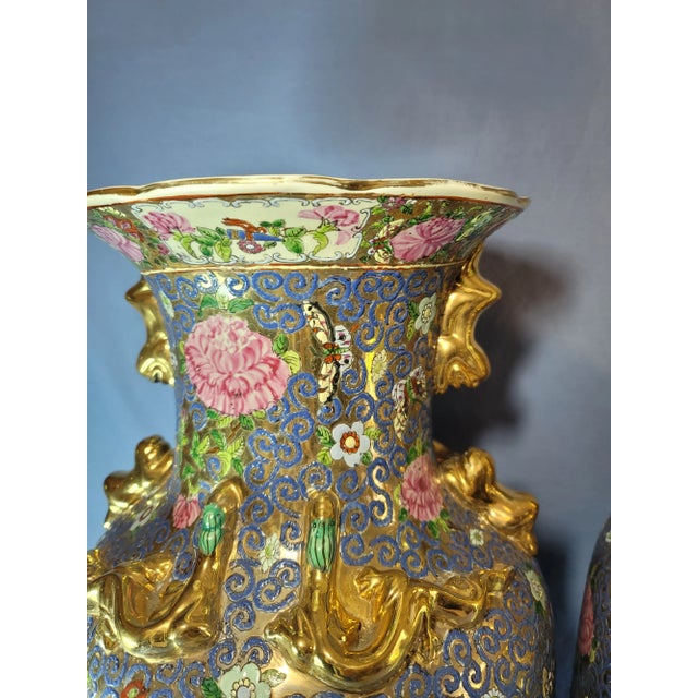 Antique Late 19th Century Hand Painted China Guangcai Gilt Floral Porcelain Sleeve Vessels - a Pair For Sale - Image 10 of 13