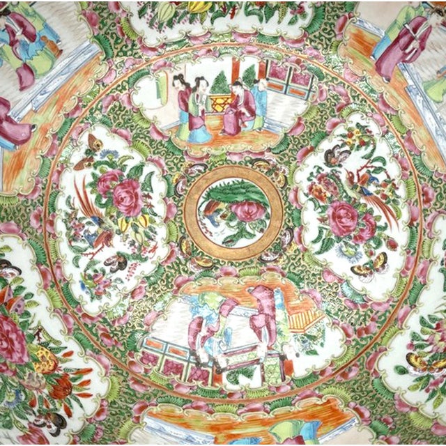 Chinese Export Porcelain Rose Medallion Large Punch Bowl For Sale - Image 10 of 11