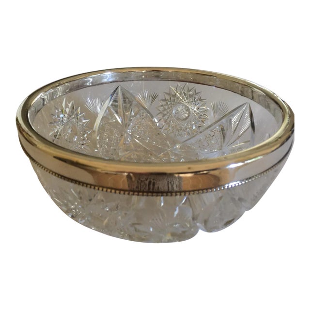 Antique Cut Glass and Sterling Bowl For Sale